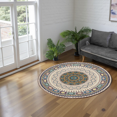 Round carpet NOVO Strado modern beige torte pattern for living room Oriental 200x200 cm