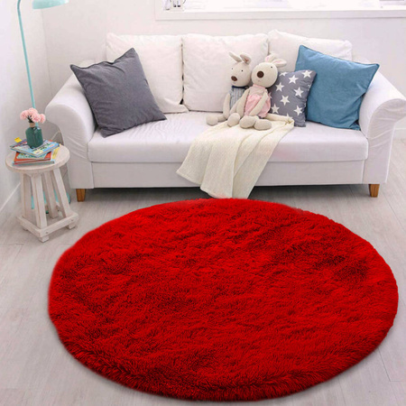 Dywan Shaggy antypoślizgowy nowoczesny salon miękki pluszowy 180x180, czerwony