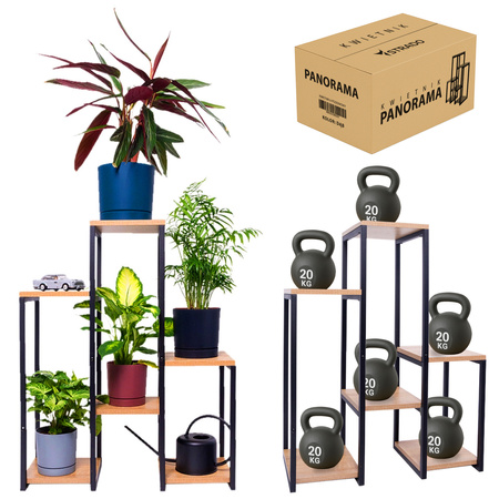 PANORAMA 6 level metal standing flower stand - elegant flower and plant stand OAK