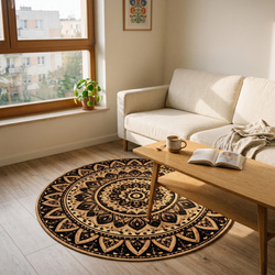 Dywan okrągły Mandala do salonu 200x200 orientalny NOVO antypoślizgowy