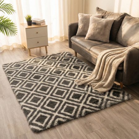 Dywan do salonu shaggy DECOR antypoślizgowy miękki puszysty modny 80x150 Black Cube
