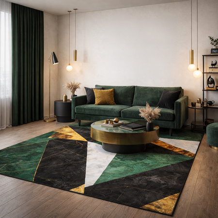 Dywan Novo 200x200 cm, Zielony Marmur - miękki do salonu i sypialni
