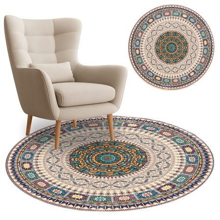 NOVO Strado round rug modern beige torte pattern for living room Oriental 160x160 cm