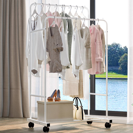 Double standing hanger on wheels for clothes - Costway W050 (White)
