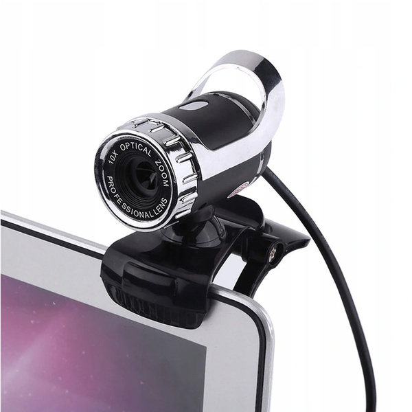 Kamera internetowa mikrofon do lekcji pracy video PC laptop A859 z uchwytem, czarna