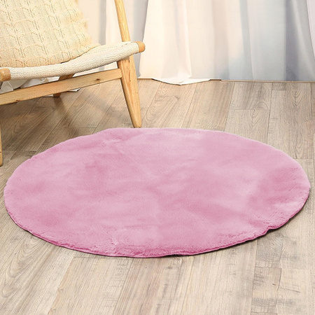Dywan Okrągły Rabbit futro królika antypoślizgowy miękki loft 90x90, różowy
