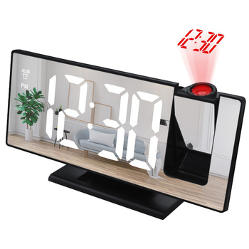 Elektroniczny Zegar LED cyfrowy z projektorem budzik termometr lustro 4w1, czarny