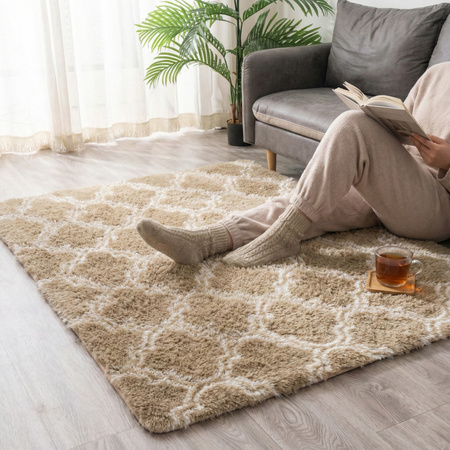Dywan do salonu shaggy DECOR antypoślizgowy miękki puszysty modny 160x200, khaki
