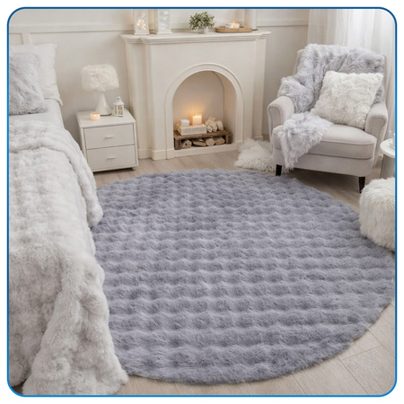 Dywan okrągły Rabbit Bubble 120 cm - miękki puszysty dywan do salonu i sypialni - srebrny