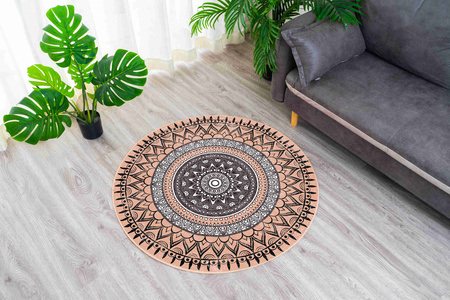 NOVO Strado round rug modern beige torte pattern for living room Aztec 100x100 cm