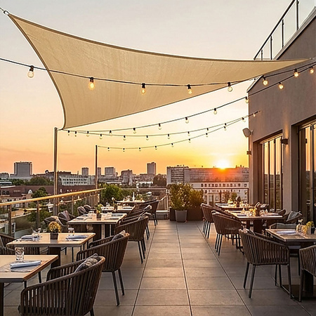 Żagiel przeciwsłoneczny szary trójkątny 3,6m ochrona UV wodoodporny +lina