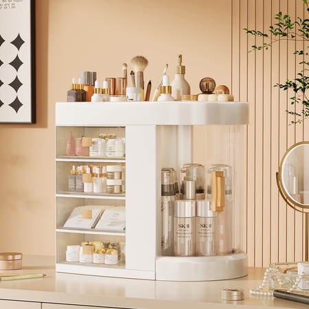 Organizer Maya clear casket for cosmetics and jewelry 4 drawers rotating lid elegant design