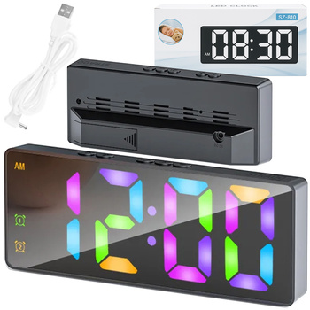 Budzik zegar elektroniczny cyfrowy LED 24h głośny alarm drzemka temp, czarny