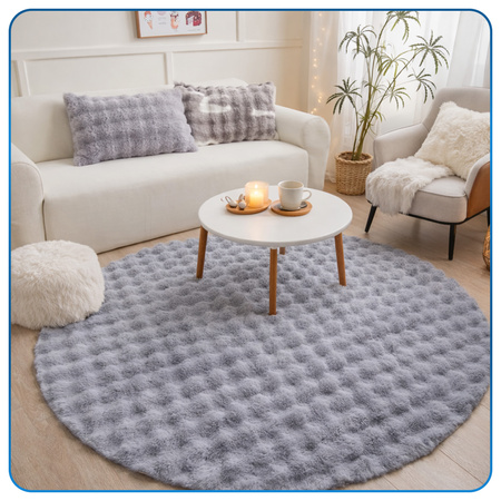 Dywan okrągły Rabbit Bubble 120 cm - miękki puszysty dywan do salonu i sypialni - srebrny