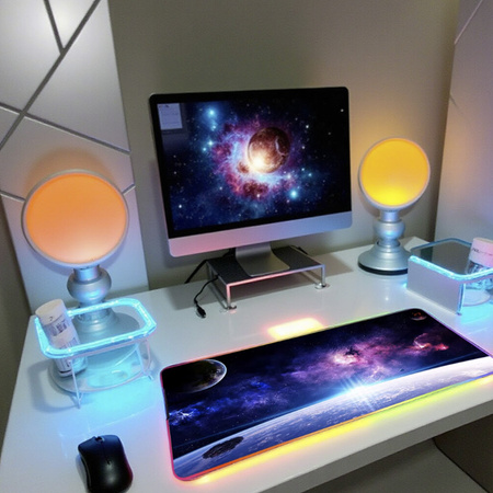 Podložka pod myš podsvietená 80x30 LED na stôl XXL podložka Kosmos