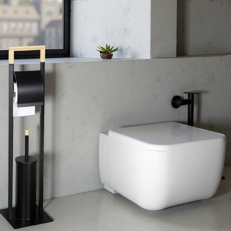 Metalowy stojak na papier toaletowy 2w1 Szczotka toaletowa wolnostojąca, czarny