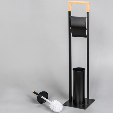 Metal toilet paper stand 2-in-1 free standing toilet brush