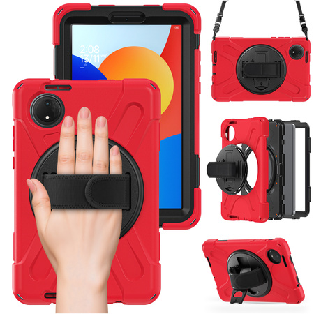 Etui pancerne Shockproof z uchwytem do Xiaomi Redmi Pad SE 8.7 2024 / Redmi Pad SE 8.7, czerwone - ochronne