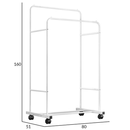 Wieszak podwójny stojący na kółkach na ubrania - Costway W050 (Biały)