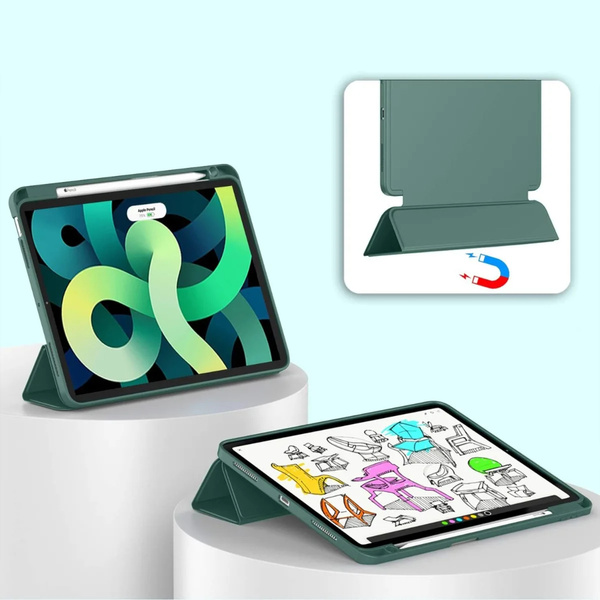 Etui Smart Pencil do iPad Air 11 M4 M3 M2, 2026/ 25/ 24, gen. 8/ 7/ 6, zielone - ochronne z podstawką