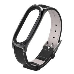 Pasek skórzany do 215 mm do Xiaomi Mi Band 3 / 4, czarny - wymienny