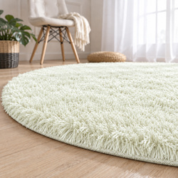Okrúhly koberec Shaggy 140x140 cm, biela limetka WhiteLime - plyšový do obývačky