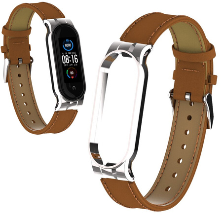 Pasek skórzany opaska do Xiaomi Mi Band 8 bransoleta eko gumowe obejmy, srebrny