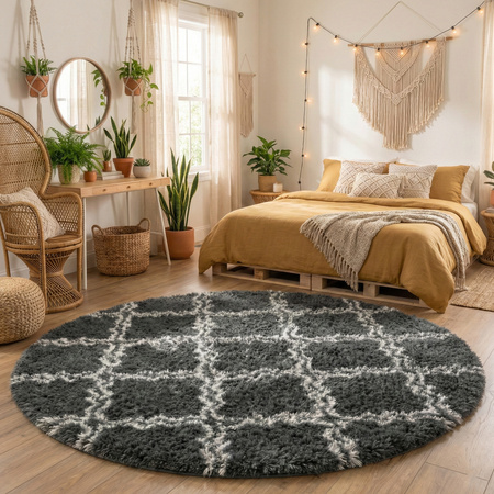 Dywan okrągły do salonu shaggy DECOR antypoślizgowy miękki puszysty 140x140, szary