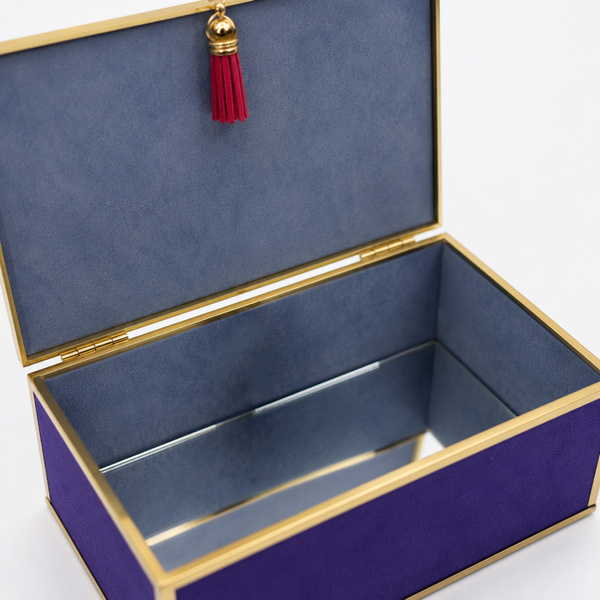Szkatułka na biżuterię 18x13x7 cm organizer pudełko dekoracyjna pojemna welurowa fioletowa