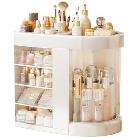 Organizer Maya clear casket for cosmetics and jewelry 4 drawers rotating lid elegant design