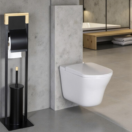Metal toilet paper stand 2-in-1 free standing toilet brush