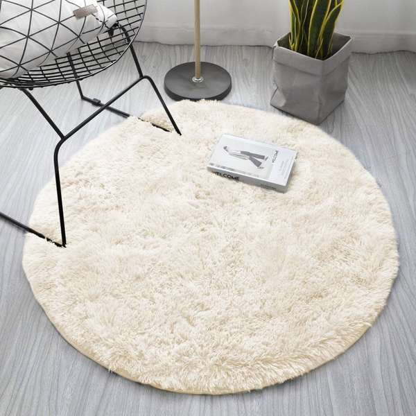 Okrúhly koberec Shaggy 90x90 cm, béžový - plyšový, mäkký do obývačky a spálne