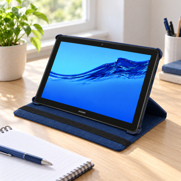 Etui obrotowe do Huawei MediaPad T5 10 10.1 z klapką i podstawką - granatowe