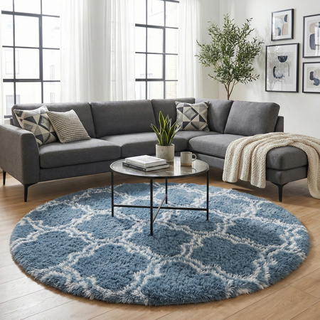 Dywan okrągły do salonu shaggy DECOR antypoślizgowy miękki puszysty 140x140 Silver Lantern