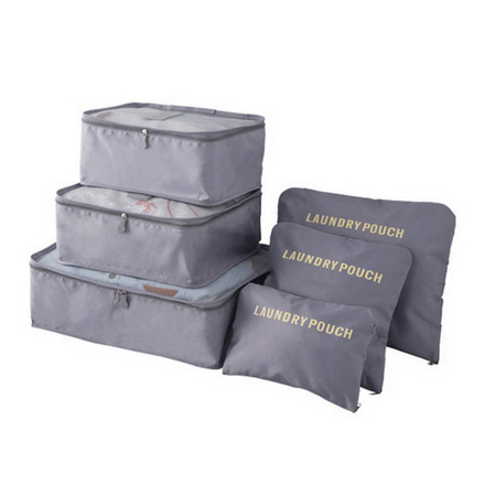 Travel clothes storage set laundry nets 6pcs. (Gray)
