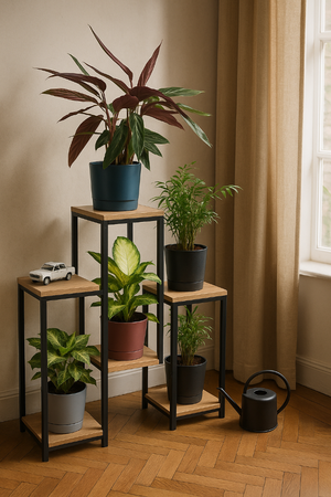 PANORAMA 6 level metal standing flower stand - elegant flower and plant stand OAK