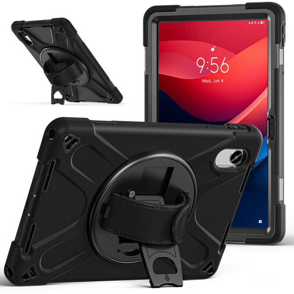 Etui Pancerne do Lenovo Idea Tab 11, czarne - ochronne z podstawką, szybką i uchwytem