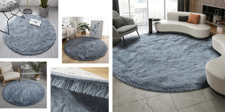 Shaggy Strado 300x300 SilverFur Round Carpet (Light Gray)