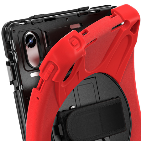 Puzdro Shockproof s držiakom na Lenovo Tab M11 10.95, červené - ochranné so stojanom, prístup k portom a tlačidlám
