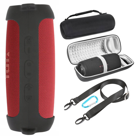 Etui Zestaw + z paskiem do Jbl Charge 5 podróżne karabińczyk / Charge 5, czarne - ochronne z podstawką