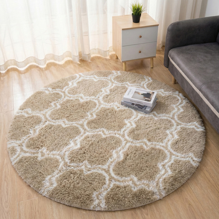 Dywan okrągły do salonu shaggy DECOR antypoślizgowy miękki puszysty 140x140 Khaki Lantern