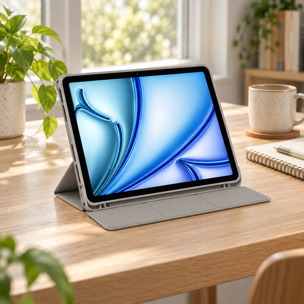 Etui Smart Pencil do iPad Air 11 M4 M3 M2, 2026/ 25/ 24, gen. 8/ 7/ 6, szare - ochronne z podstawką