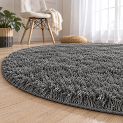 Dywan okrągły Shaggy 150x150 cm, ciemnosrebrny - pluszowy do salonu