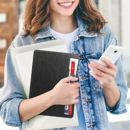 Puzdro kožené z vreckami karty na Lenovo Tab M11 / M11 10.95, čierne - ochranné so stojanom