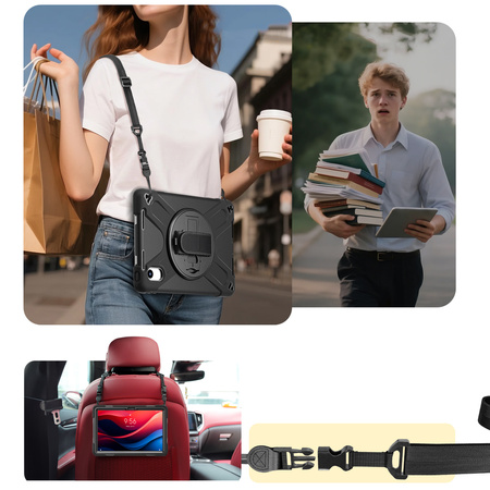 Puzdro Shockproof s držiakom na Lenovo Tab M11 10.95, čierne - ochranné so stojanom, prístup k portom a tlačidlám