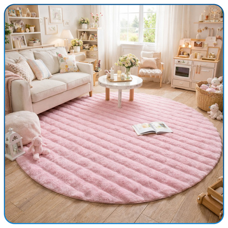 Dywan okrągły Rabbit Bubble 120 cm - miękki puszysty dywan do salonu i sypialni - różowy