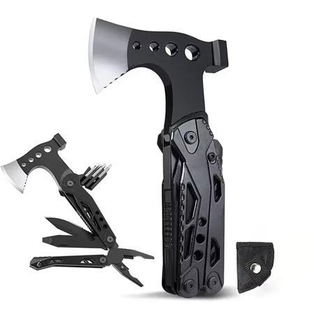 Wielofunkcyjny Multitool Narzędzie siekiera szczypce Survivalowy scyzoryk, czarny