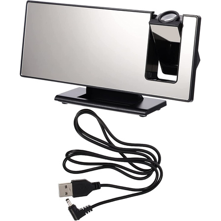 Elektroniczny Zegar LED cyfrowy z projektorem budzik termometr lustro 4w1, czarny