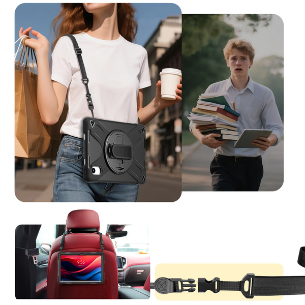 Puzdro Shockproof s držiakom na Lenovo Tab M11 10.95, čierne - ochranné so stojanom, prístup k portom a tlačidlám