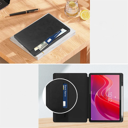 Puzdro kožené z vreckami karty na Lenovo Tab M11 / M11 10.95, čierne - ochranné so stojanom